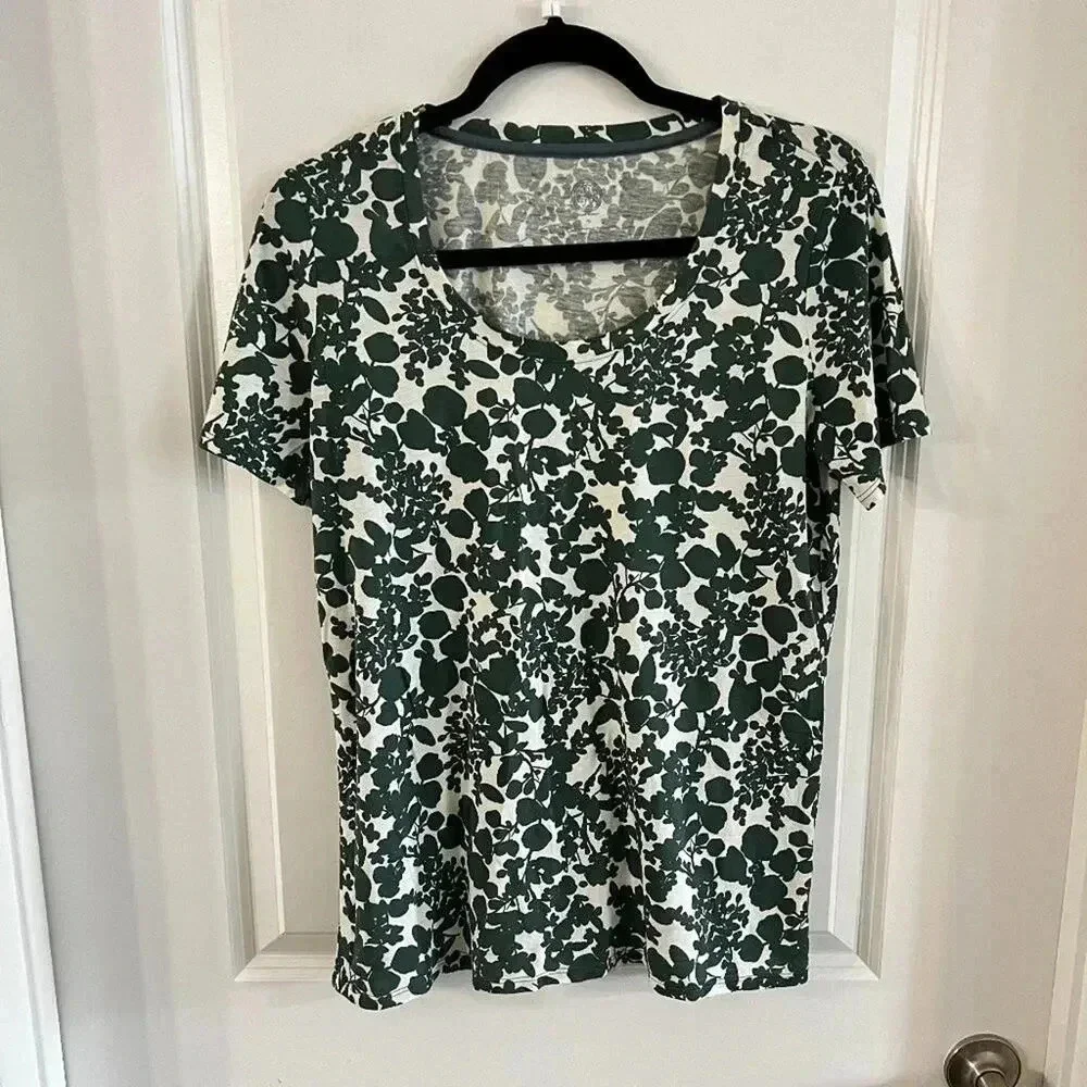 B25 Women's Tory Burch Scoop Neck Floral Pattern Short Sleeve Tee Size Small